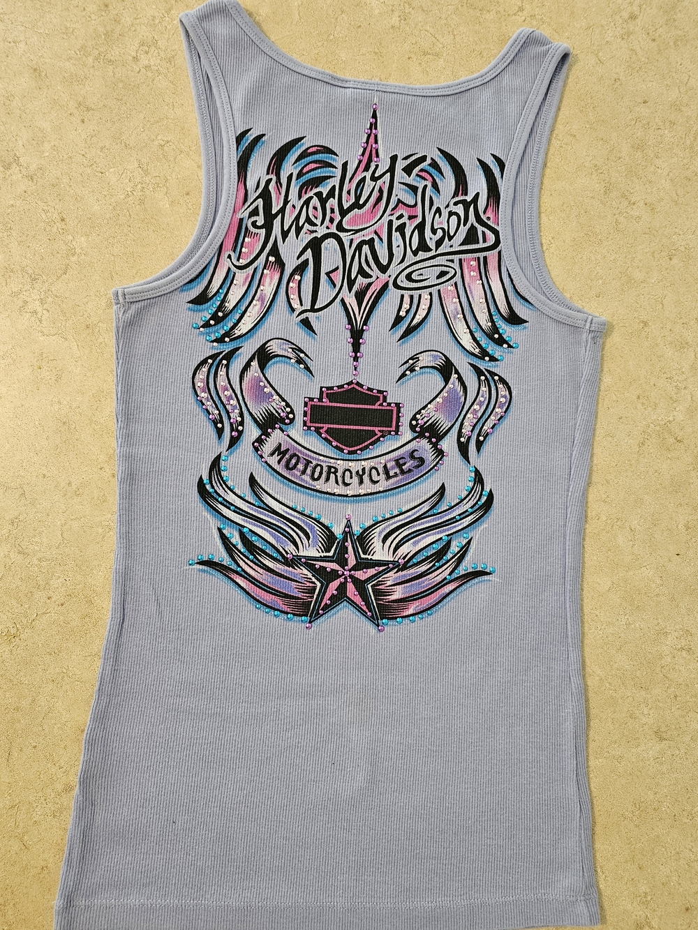 Harley-Davidson Lavender Ribbed Tank with Iridescent Flame Star Graphic - Picture 2 of 2